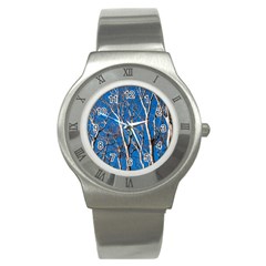 Trees On Blue Sky Stainless Steel Watch (round) by Elanga