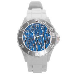 Trees On Blue Sky Round Plastic Sport Watch Large by Elanga