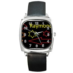 Raymond Tv Black Leather Watch (Square)