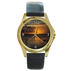 Sunset Round Gold Metal Watch by Meabonart