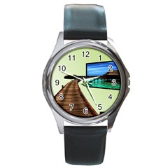 Virtual Tv Black Leather Watch (round) by anasuya