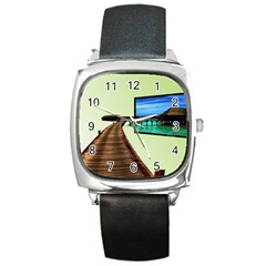 Virtual Tv Black Leather Watch (square) by anasuya