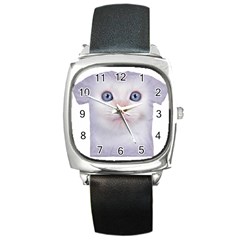 Cute Cat Black Leather Watch (square) by SweetCat