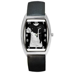 Milky Black Leather Watch (tonneau)