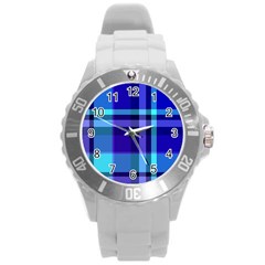 Blue Plaid Round Plastic Sport Watch Large by crabtreegifts