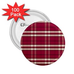 Red White Plaid 2 25  Button (100 Pack) by crabtreegifts