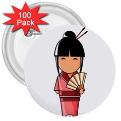 Japanese Geisha 3  Button (100 Pack) by KujiKujistore