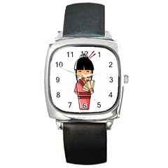 Japanese Geisha Square Leather Watch by KujiKujistore