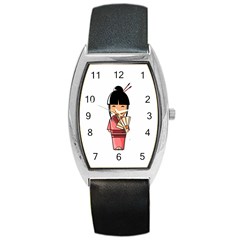 Japanese Geisha Tonneau Leather Watch by KujiKujistore