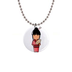 Japanese Geisha Button Necklace by KujiKujistore