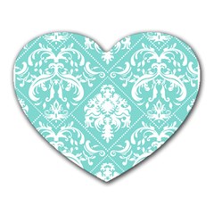 Tiffany Blue And White Damask Mouse Pad (heart) by eatlovepray