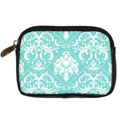 Tiffany Blue And White Damask Digital Camera Leather Case by eatlovepray