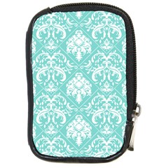 Tiffany Blue And White Damask Compact Camera Leather Case by eatlovepray