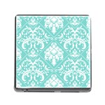 Tiffany Blue and White Damask Memory Card Reader with Storage (Square) Front