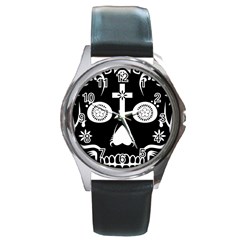 Sugar Skull Round Metal Watch (silver Rim) by asyrum