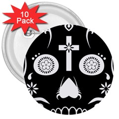 Sugar Skull 3  Button (10 Pack)