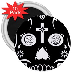 Sugar Skull 3  Button Magnet (10 Pack) by asyrum