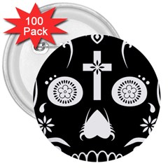 Sugar Skull 3  Button (100 Pack) by asyrum