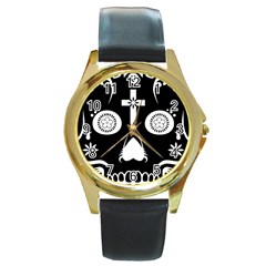 Sugar Skull Round Metal Watch (gold Rim)  by asyrum