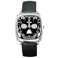 Sugar Skull Square Leather Watch by asyrum