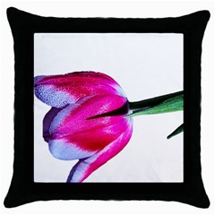 Pink And White Tulip Black Throw Pillow Case by designsbyvee