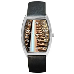 Train Track Tonneau Leather Watch by hlehnerer