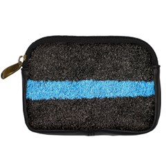 Black Blue Lawn Digital Camera Leather Case by hlehnerer