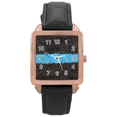 Black Blue Lawn Rose Gold Leather Watch  by hlehnerer