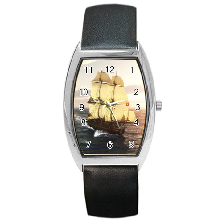 French Warship Tonneau Leather Watch