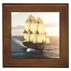 French Warship Framed Ceramic Tile