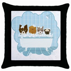 Dogs In Bath Black Throw Pillow Case