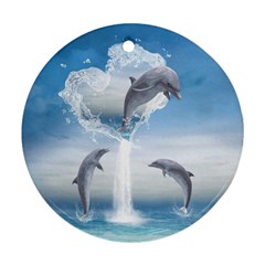 The Heart Of The Dolphins Round Ornament by gatterwe