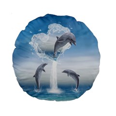 The Heart Of The Dolphins 15  Premium Round Cushion  by gatterwe