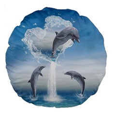 The Heart Of The Dolphins 18  Premium Round Cushion  by gatterwe