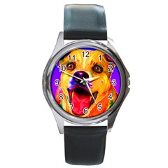 Happy Dog Round Metal Watch (silver Rim) by cutepetshop