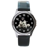 Bear in Mask Round Metal Watch (Silver Rim) Front