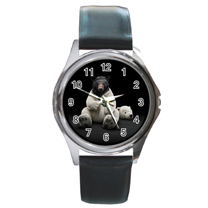 Bear in Mask Round Metal Watch (Silver Rim)