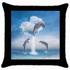 The Heart Of The Dolphins Black Throw Pillow Case by gatterwe