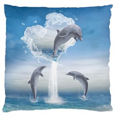 The Heart Of The Dolphins Large Cushion Case (one Side) by gatterwe