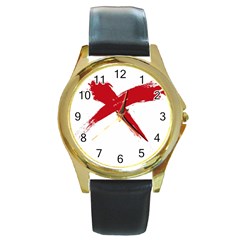 Red X Round Metal Watch (gold Rim) 