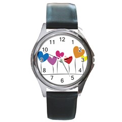 Heart Flowers Round Metal Watch (silver Rim) by magann