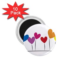 Heart Flowers 1 75  Button Magnet (10 Pack)