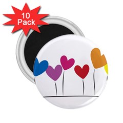 Heart Flowers 2 25  Button Magnet (10 Pack) by magann