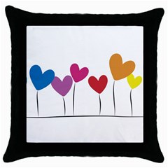 Heart Flowers Black Throw Pillow Case by magann