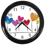 Heart flowers Wall Clock (Black) Front