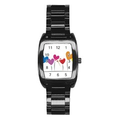 Heart Flowers Men s Stainless Steel Barrel Analog Watch by magann