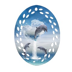 The Heart Of The Dolphins Ornament (oval Filigree) by gatterwe