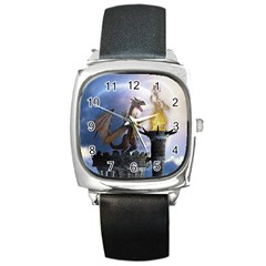 Dragon Land 2 Square Leather Watch by gatterwe