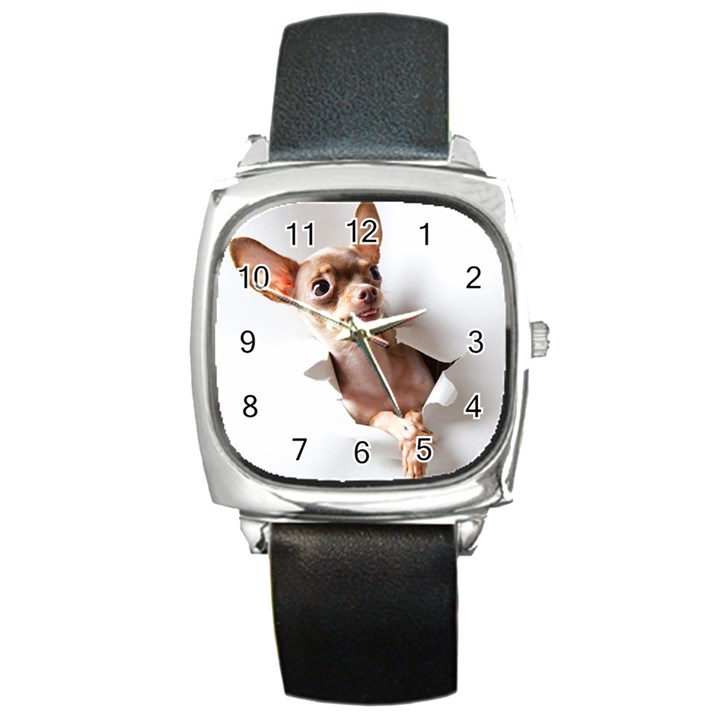 Chihuahua Square Leather Watch