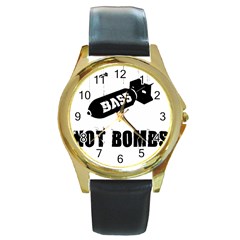 Drop Bass Not Bombs Round Gold Metal Watch by Lab80